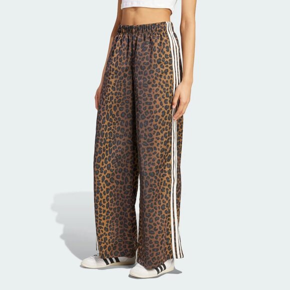 Leopard Satin Print Track Pants with Stripes Wide Leg - Picture 1 of 5